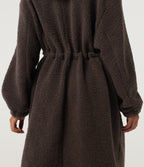Hooded Long Sleeve Longline Casual Coat with Pockets — Seal Brown — view 6