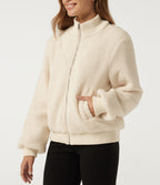 Mock Neck Long Sleeve Casual Sherpa Jacket with Pockets — Eggnog — view 6