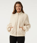 Mock Neck Long Sleeve Casual Sherpa Jacket with Pockets — Eggnog — view 5