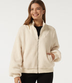 Mock Neck Long Sleeve Casual Sherpa Jacket with Pockets — Eggnog — view 1