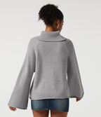 High Neck Long Sleeve Rolled Hem Casual Jumper — Hemp Gray Mix — view 2
