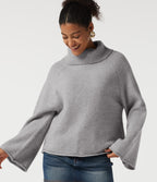 High Neck Long Sleeve Rolled Hem Casual Jumper — Hemp Gray Mix — view 4