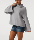 High Neck Long Sleeve Rolled Hem Casual Jumper — Hemp Gray Mix — view 6