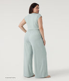 Plus Size V Neck Short Sleeve Pocket Wide Leg Flowy Waffle Casual Jumpsuit-Edition — Frost Clear Haze — view 2