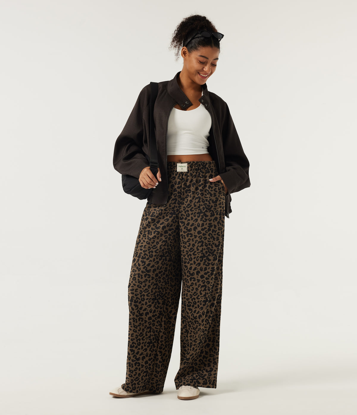 High Waisted Leopard Print Corduroy Casual Baggy Trousers with Pockets — Wildmark — view 6