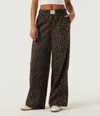 High Waisted Leopard Print Corduroy Casual Baggy Trousers with Pockets — Wildmark — view 1
