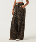 High Waisted Leopard Print Corduroy Casual Baggy Trousers with Pockets — Wildmark — view 3