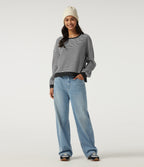 Round Neck Long Sleeve Stripe Waffle Casual Jumper — Black Rib Stripe — view 7