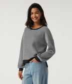 Round Neck Long Sleeve Stripe Waffle Casual Jumper — Black Rib Stripe — view 3