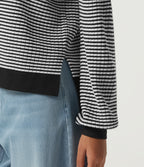 Round Neck Long Sleeve Stripe Waffle Casual Jumper — Black Rib Stripe — view 6