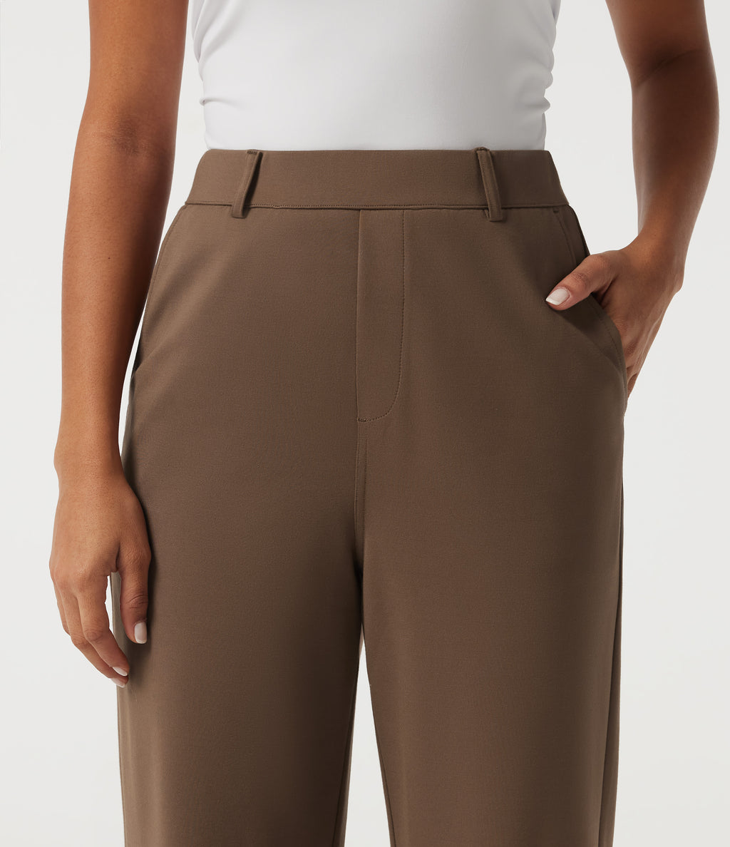 High Waisted Straight Leg Work Trousers with Pockets — Cocoa Brown — view 4