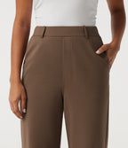High Waisted Straight Leg Work Trousers with Pockets — Cocoa Brown — view 4