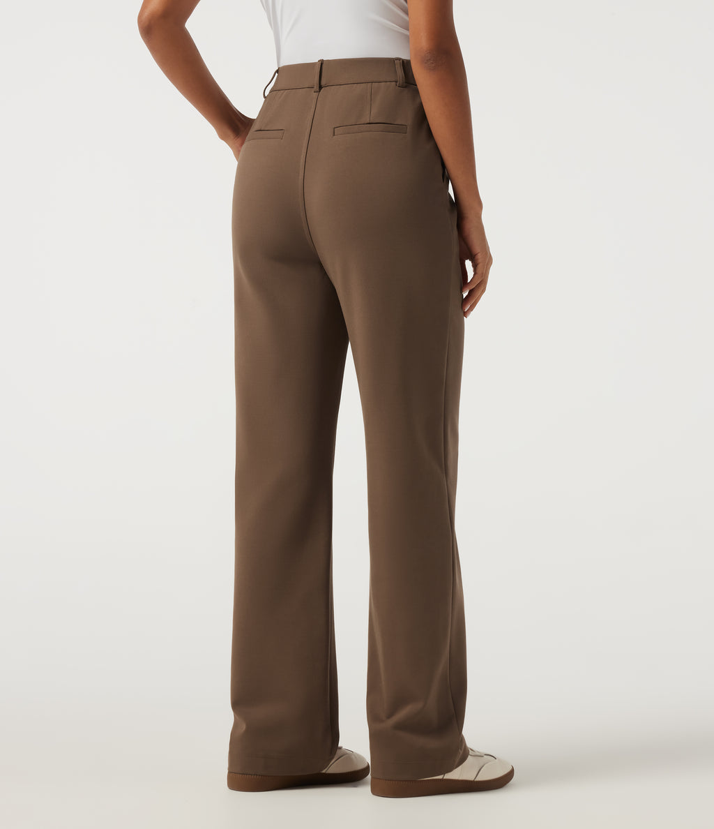 High Waisted Straight Leg Work Trousers with Pockets — Cocoa Brown — view 2