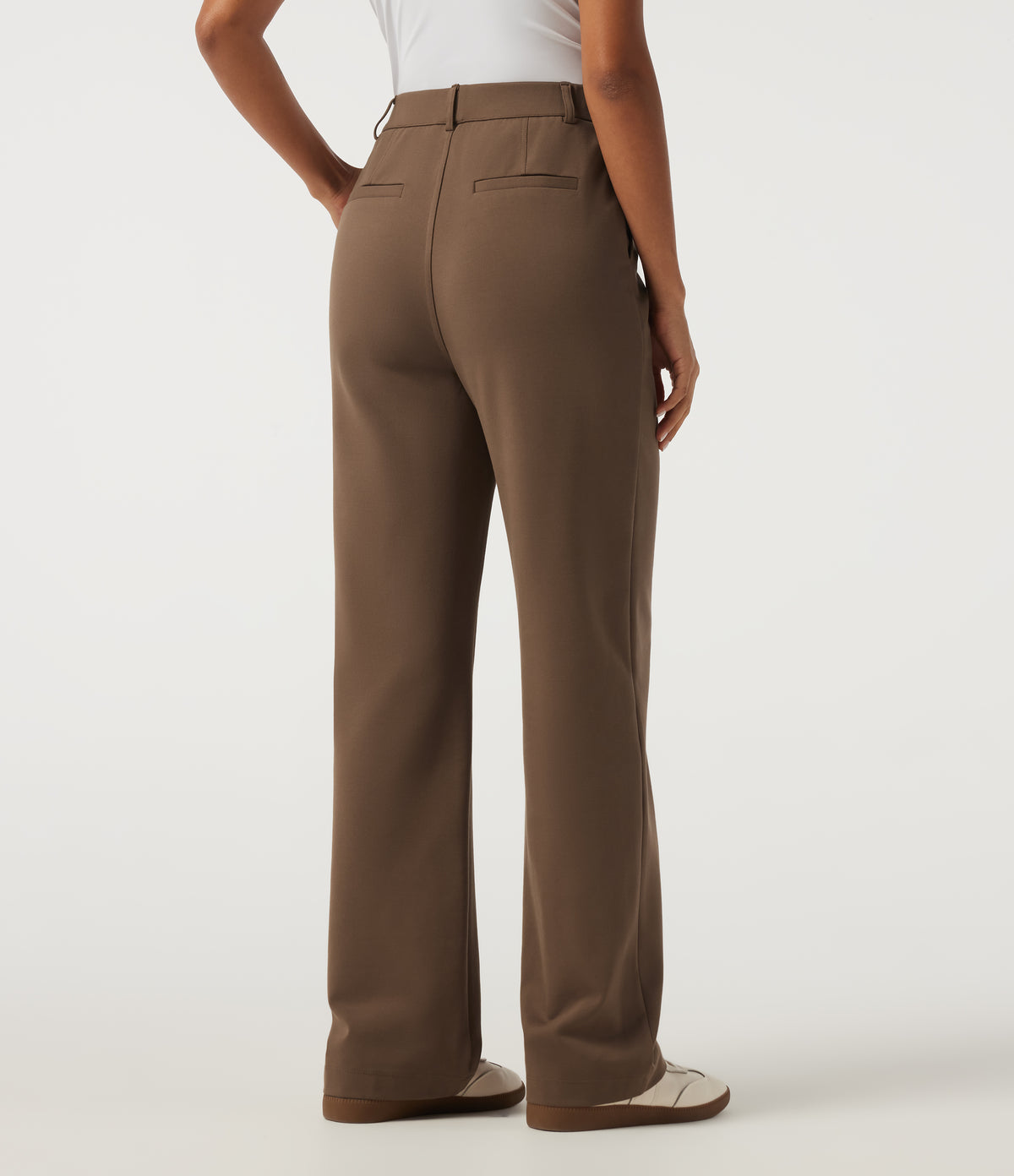 High Waisted Straight Leg Work Trousers with Pockets — Cocoa Brown — view 2