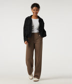 High Waisted Straight Leg Work Trousers with Pockets — Cocoa Brown — view 7