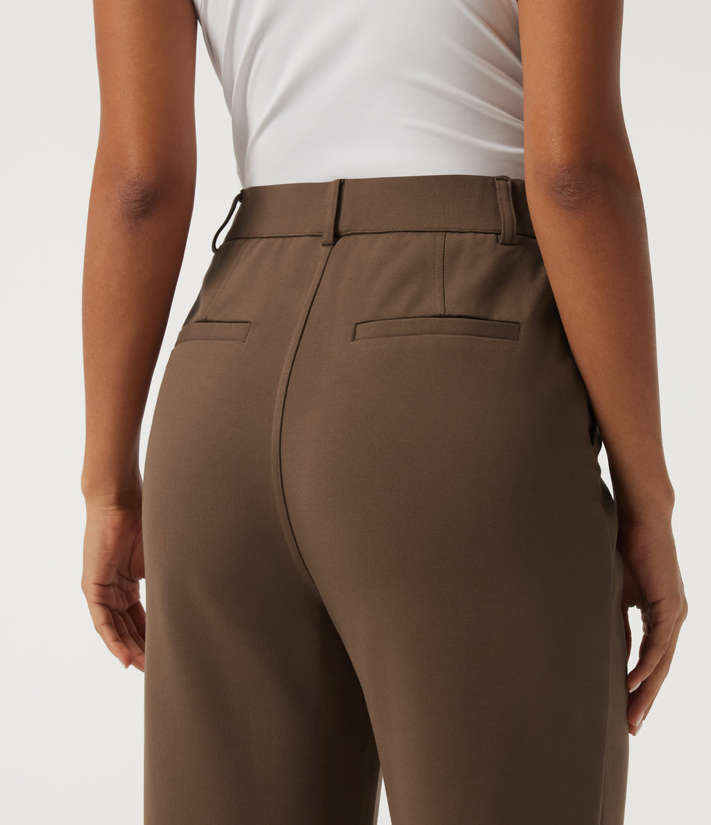 High Waisted Straight Leg Work Trousers with Pockets — Cocoa Brown — view 5