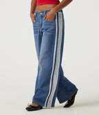 Low Rise Baggy Contrast Lace Casual Jeans with Pockets — Tide Blue Denim — view 1