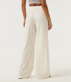 Ribbed Knit Mid Rise Wide Leg Pintuck Casual Pants — Jet Stream — view 2