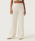 Ribbed Knit Mid Rise Wide Leg Pintuck Casual Pants — Jet Stream — view 1