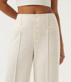 Ribbed Knit Mid Rise Wide Leg Pintuck Casual Pants — Jet Stream — view 4