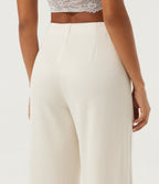 Ribbed Knit Mid Rise Wide Leg Pintuck Casual Pants — Jet Stream — view 5