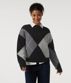 Round Neck Long Sleeve Plaid Casual Jumper — Winter Argyle — view 1