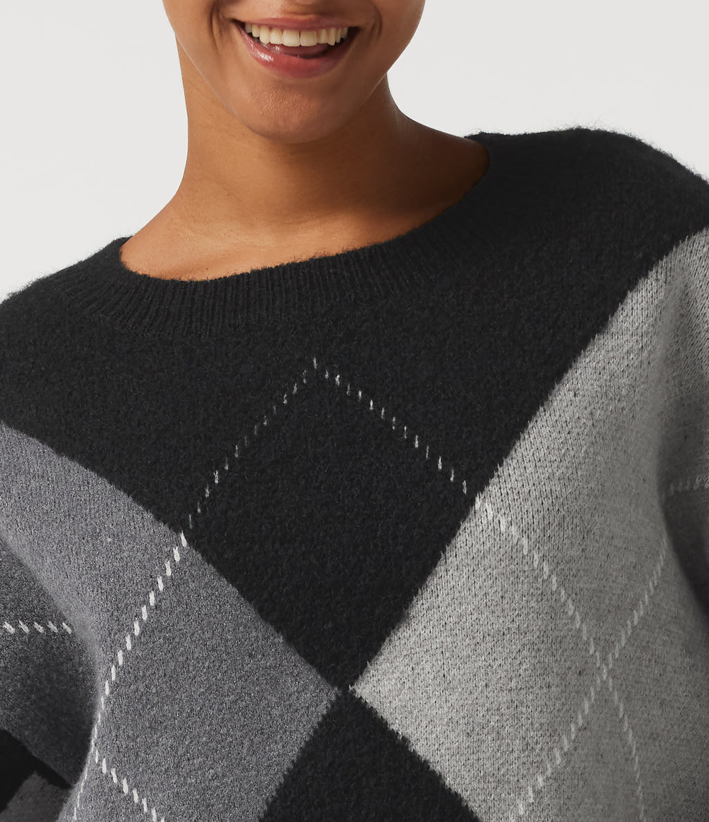Round Neck Long Sleeve Plaid Casual Jumper — Winter Argyle — view 6