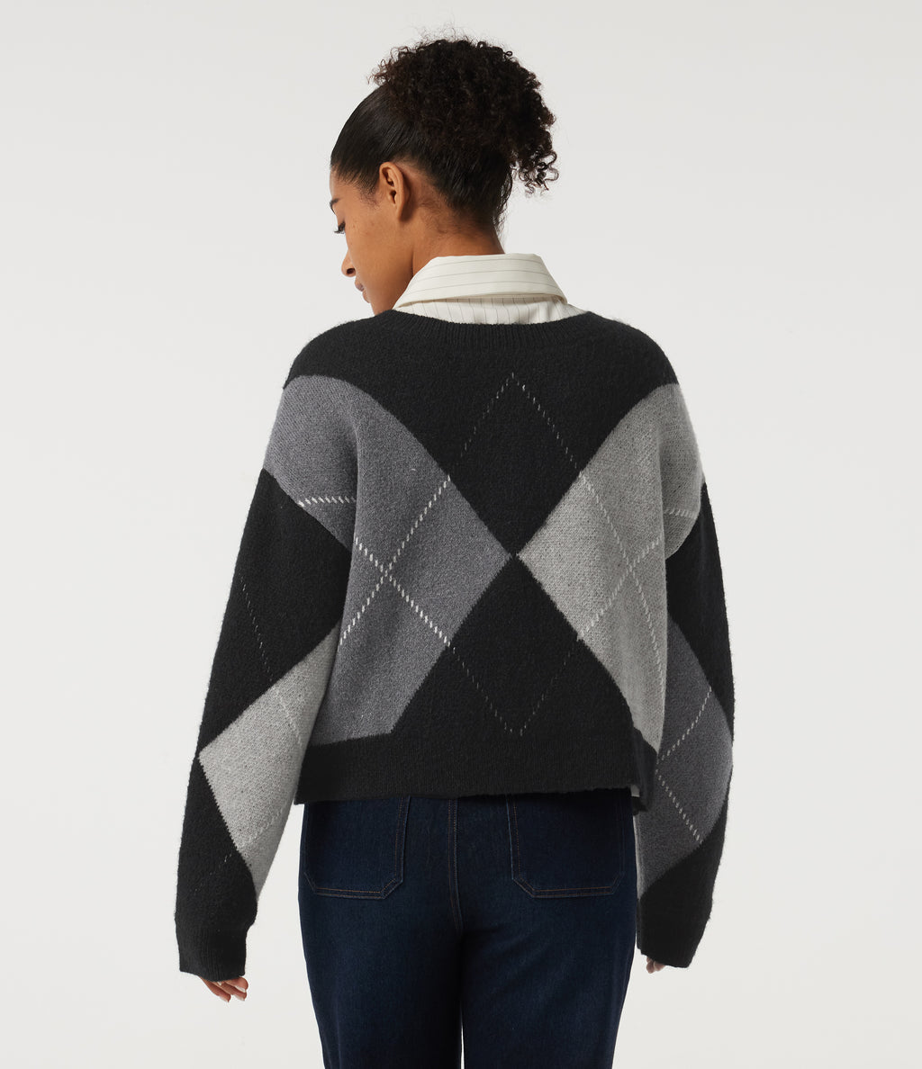 Round Neck Long Sleeve Plaid Casual Jumper — Winter Argyle — view 2
