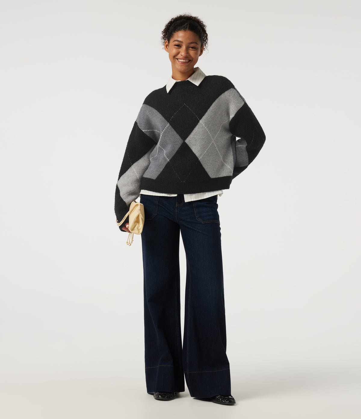 Round Neck Long Sleeve Plaid Casual Jumper — Winter Argyle — view 8