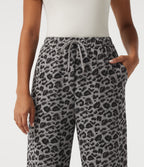 High Waisted Drawstring Leopard Print Casual Sweatpants with Pockets — Silver Leopard Print — view 4