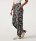 High Waisted Drawstring Leopard Print Casual Sweatpants with Pockets — Silver Leopard Print — view 3