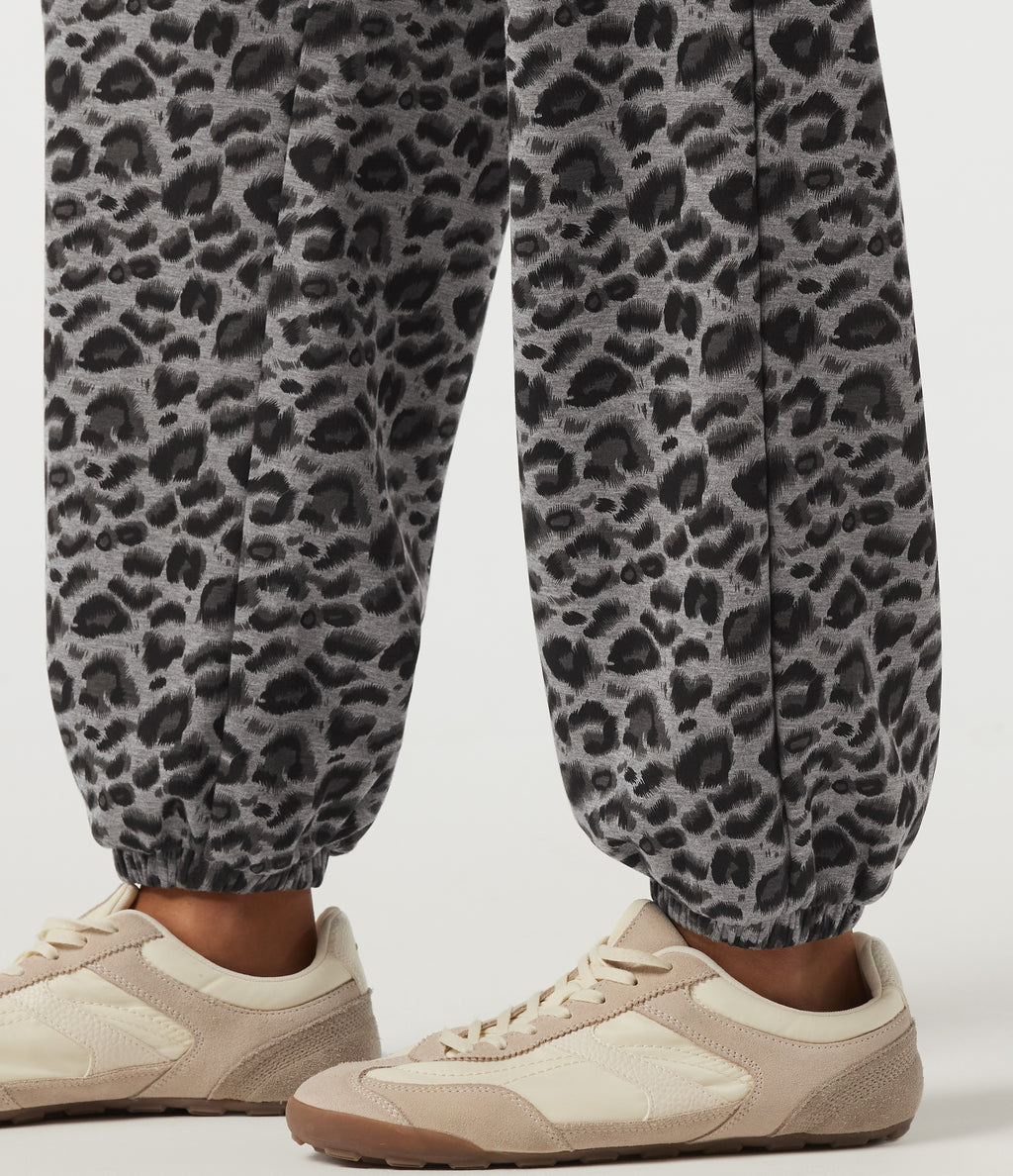 High Waisted Drawstring Leopard Print Casual Sweatpants with Pockets — Silver Leopard Print — view 6