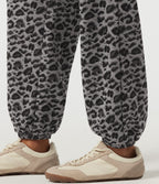 High Waisted Drawstring Leopard Print Casual Sweatpants with Pockets — Silver Leopard Print — view 6
