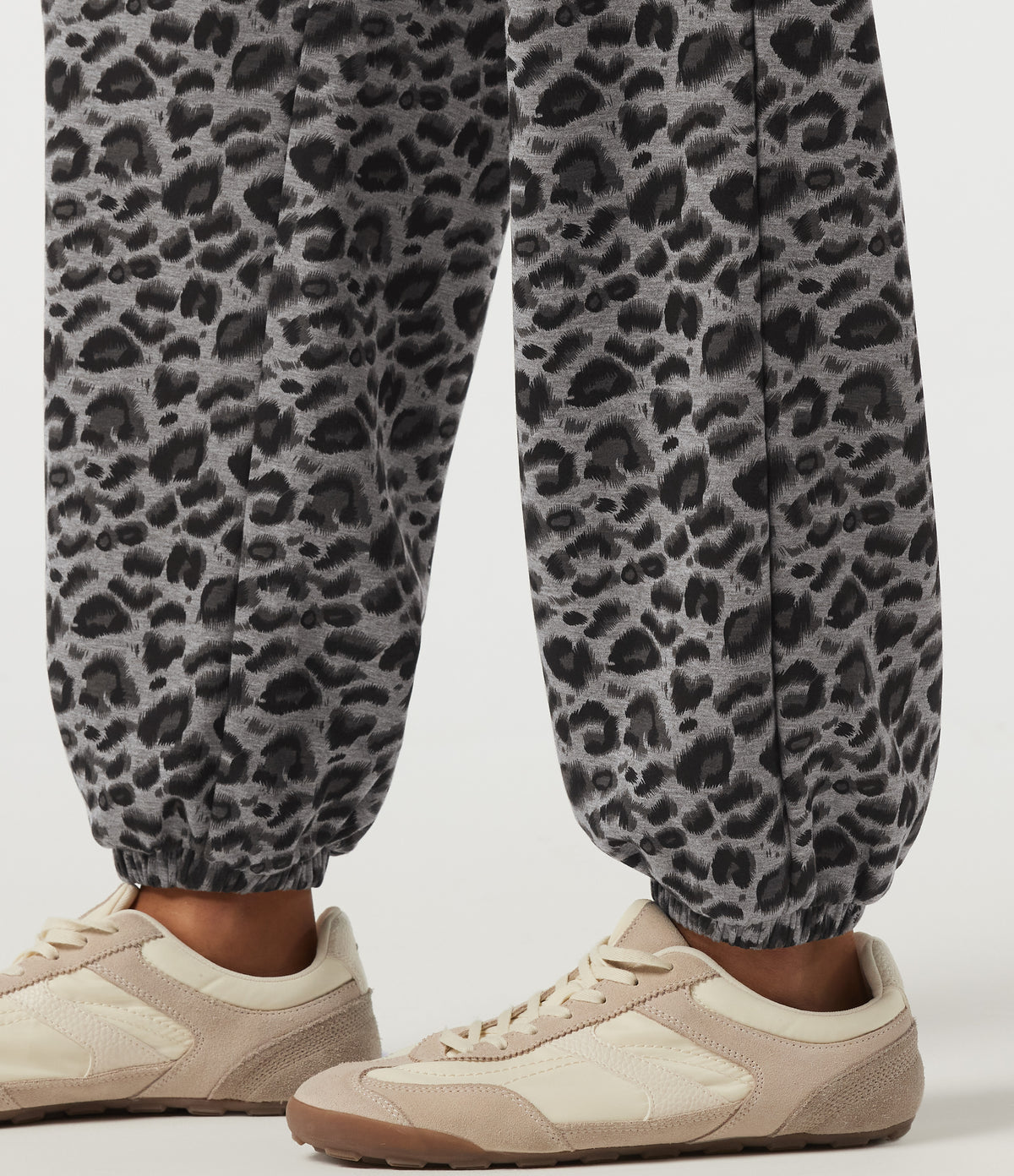 High Waisted Drawstring Leopard Print Casual Sweatpants with Pockets — Silver Leopard Print — view 6