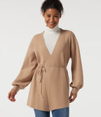 V Neck Long Sleeve Longline Belted Work Cardigan — Lattè — view 4
