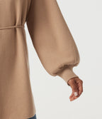 V Neck Long Sleeve Longline Belted Work Cardigan — Lattè — view 8