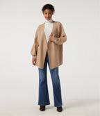 V Neck Long Sleeve Longline Belted Work Cardigan — Lattè — view 5