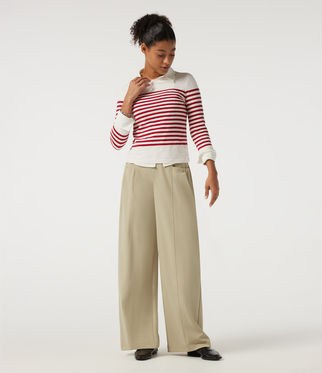 Mid Rise Wide Leg Work Trousers with Pockets — Fields of Rye — view 8