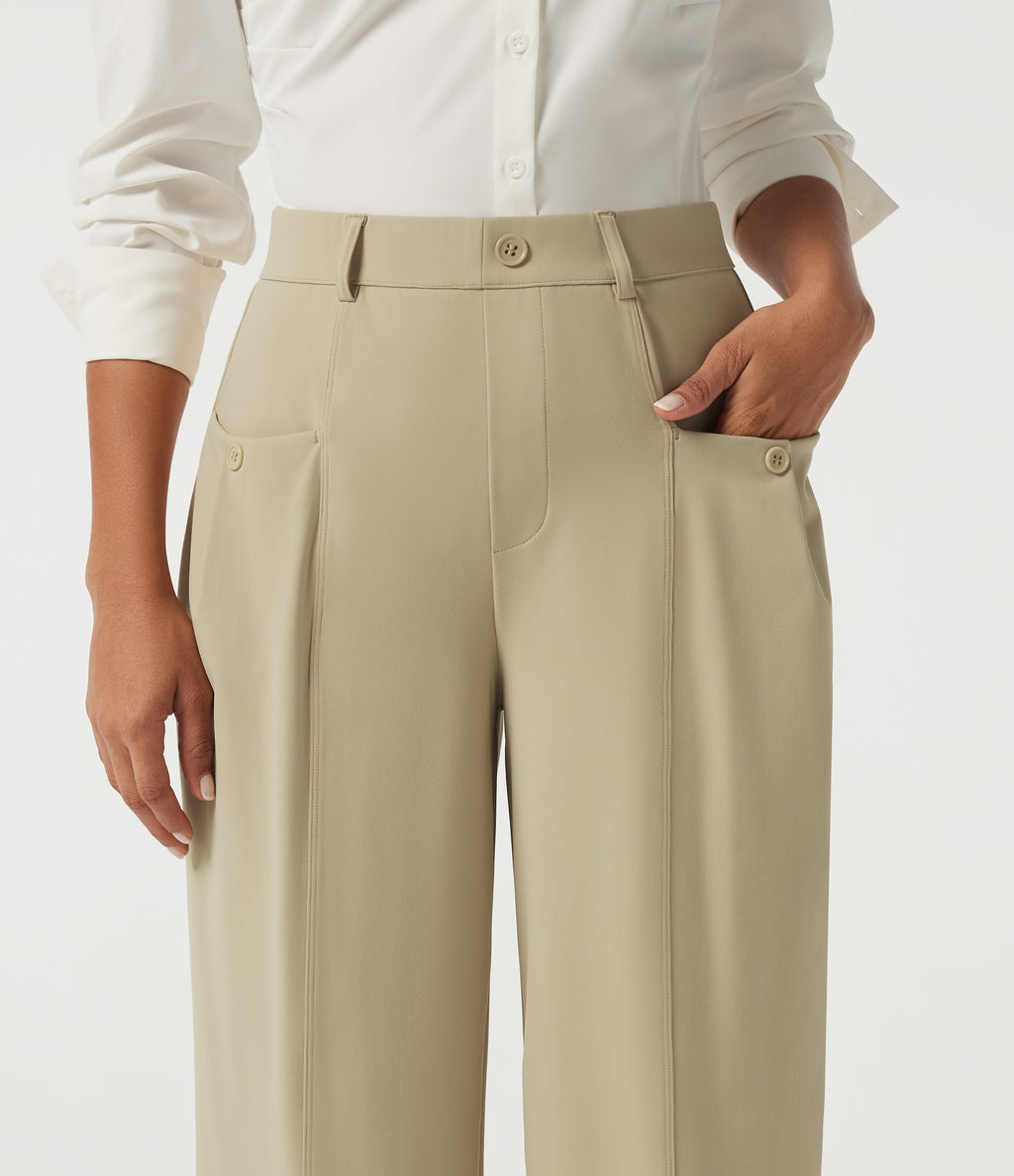 Mid Rise Wide Leg Work Trousers with Pockets — Fields of Rye — view 4