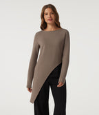 Boat Neck Long Sleeve Asymmetrical Hem Casual T-Shirt — Maple Spice — view 4