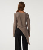 Boat Neck Long Sleeve Asymmetrical Hem Casual T-Shirt — Maple Spice — view 2