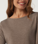 Boat Neck Long Sleeve Asymmetrical Hem Casual T-Shirt — Maple Spice — view 5