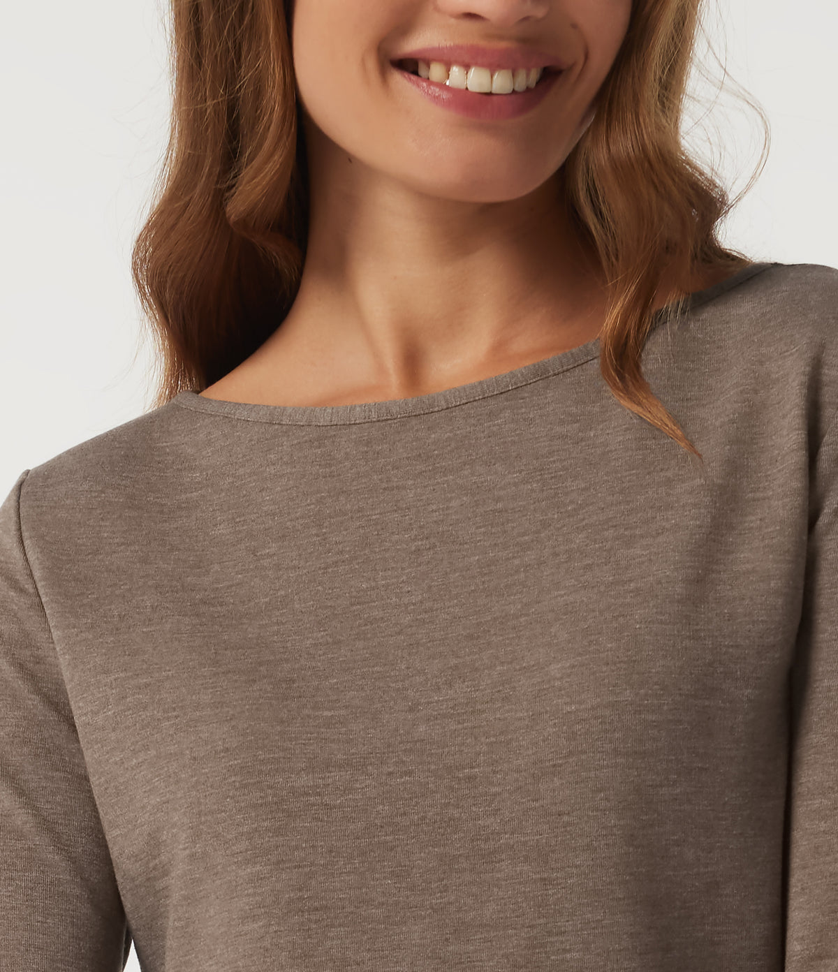 Boat Neck Long Sleeve Asymmetrical Hem Casual T-Shirt — Maple Spice — view 5