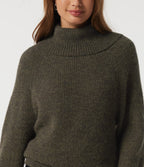 High Neck Bishop Long Sleeve Casual Jumper — Dark Green Floral Yarn — view 5