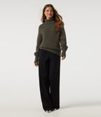 High Neck Bishop Long Sleeve Casual Jumper — Dark Green Floral Yarn — view 8