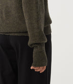 High Neck Bishop Long Sleeve Casual Jumper — Dark Green Floral Yarn — view 7