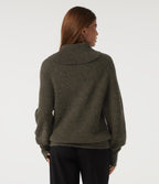 High Neck Bishop Long Sleeve Casual Jumper — Dark Green Floral Yarn — view 2