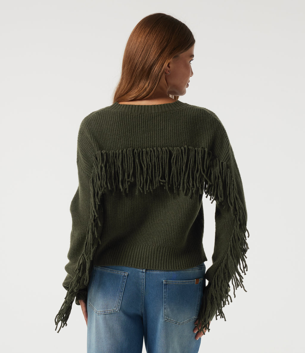 Round Neck Long Sleeve Fringe Casual Jumper — Duffel Bag — view 2