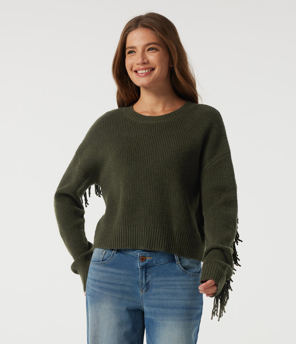 Round Neck Long Sleeve Fringe Casual Jumper — Duffel Bag — view 4