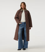 Collared Long Sleeve Leopard Print Casual Padded Jacket with Pockets — Coffee — view 1